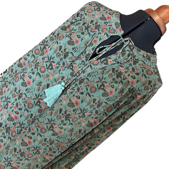 Natural Life Boho Peasant Tunic Dress L Green Floral - Picture 8 of 14